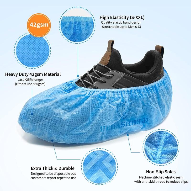 PedaShield Store 22 Premium XL Booties -Thick Extra Large Disposable Boot & Shoe Covers, Non Slip Water Resistant Foot Protectors, Construction Durable 42GSM for Indoors Outdoors, Up to US Men 13, Women 15 - Image 4